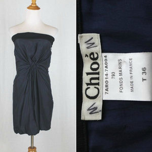 Chloe Runway Strapless Navy Blue Silk Dress Y2K XS PERFECT Condition